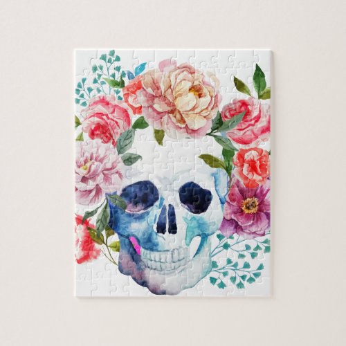 Artistic watercolor skull and flowers jigsaw puzzle