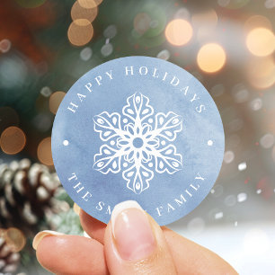 Artistic Watercolor Snowflake blue Christmas Classic Round Sticker