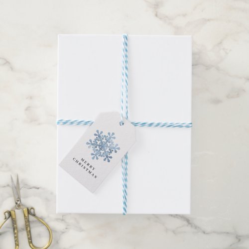 Artistic Watercolor Snowflake blue Christmas Gift Tags