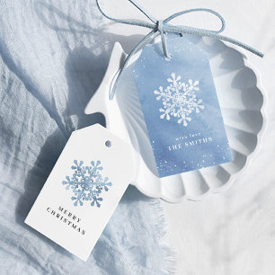 Artistic Watercolor Snowflake blue Christmas Gift Tags