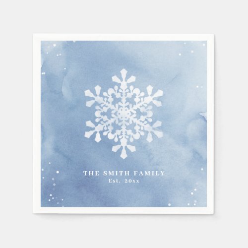 Artistic Watercolor Snowflake Blue Christmas Napkins