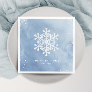 Artistic Watercolor Snowflake Blue Christmas Napkins