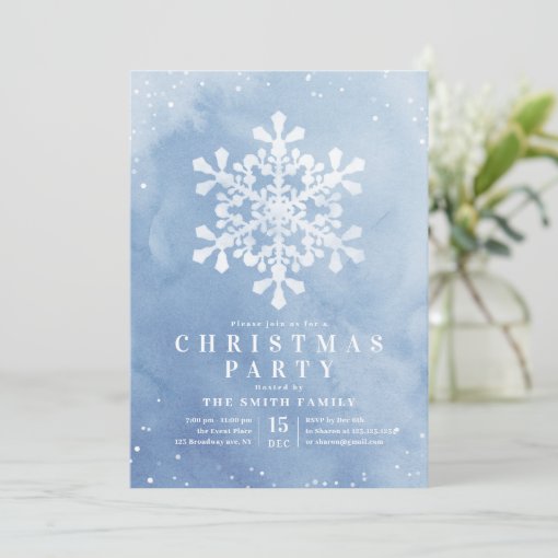 Snowflakes Blue Christmas Party Invitation 525