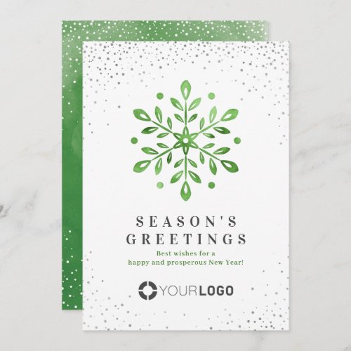 Artistic Watercolor Snowflake Green Christmas card