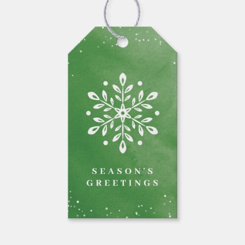 Artistic Watercolor Snowflake green Christmas Gift Tags