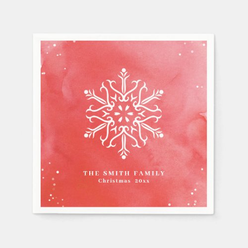 Artistic Watercolor Snowflake Red Christmas Napkins