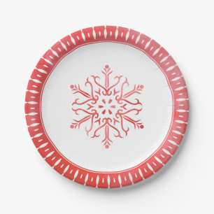 Artistic Watercolor Snowflake Red Christmas Paper Plates