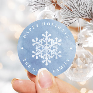 Artistic Watercolor Snowflakes blue Christmas Classic Round Sticker