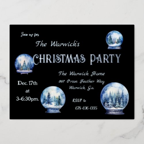 Artistic Watercolor Snowglobes Winter Party Foil Invitation Postcard