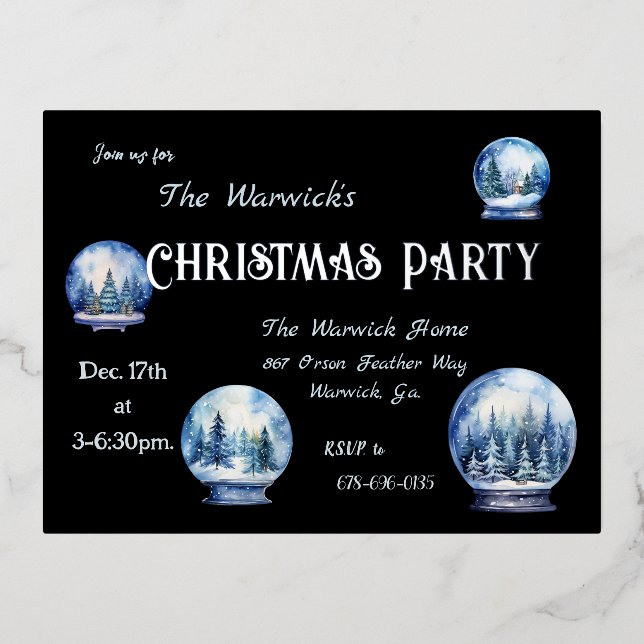 Artistic Watercolor Snowglobes Winter Party Foil Invitation Postcard (Front)