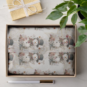 Artistic Watercolor Snowman Beige Floral Tissue Paper