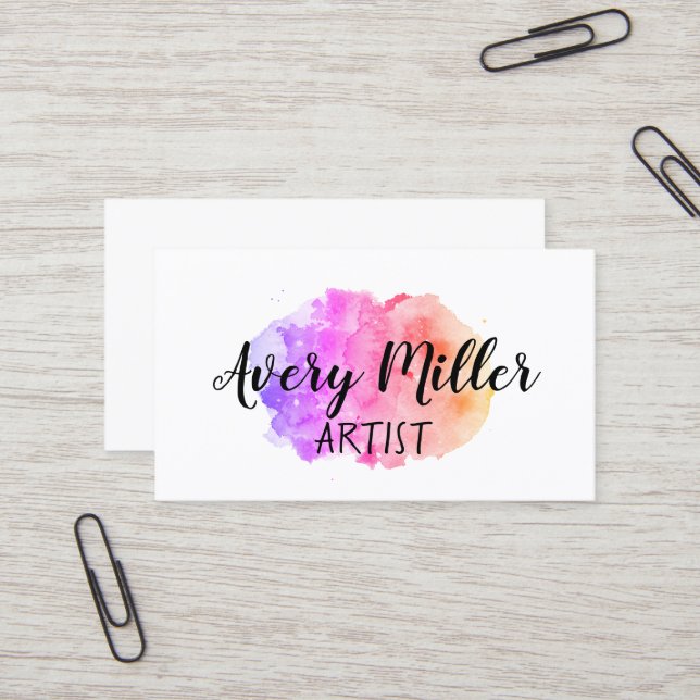 Artistic Watercolor Splash Business Cards (Front/Back In Situ)