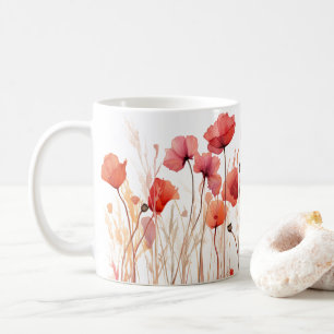 Artistic Watercolor-Styled Poppies Pressed Dried Coffee Mug