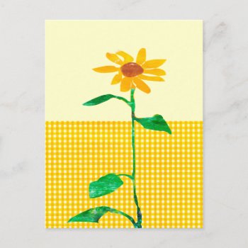 Artistic  Watercolor Sunflower Gingham Patterns Postcard by happytwitt at Zazzle