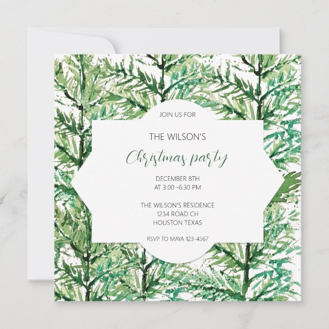 Artistic Watercolor Tree Pattern  Invitation (Front)