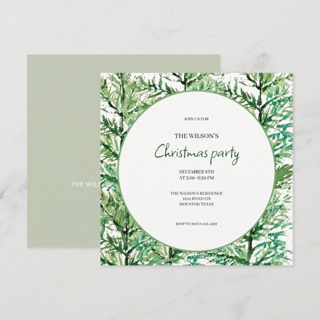 Artistic Watercolor Tree Pattern  Invitation (Front/Back)