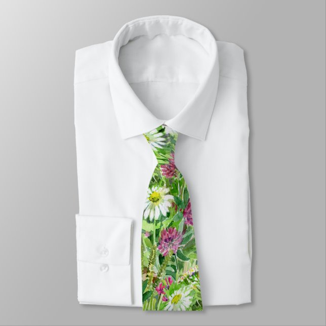 Artistic Watercolor wild flowers  Tie (Tied)