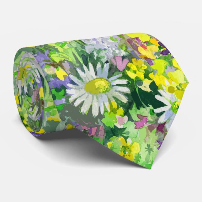 Artistic Watercolor wild flowers  Tie (Rolled)