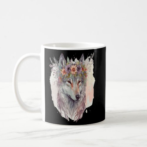 Artistic Watercolor Wolf Flower Crown Floral Anima Coffee Mug