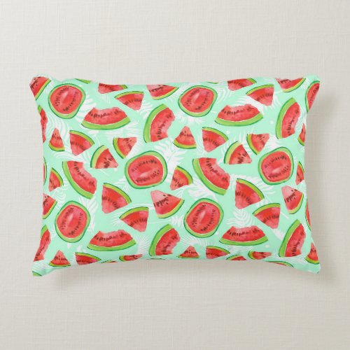 Artistic Watermelon Watercolor Fruit Pattern Accent Pillow