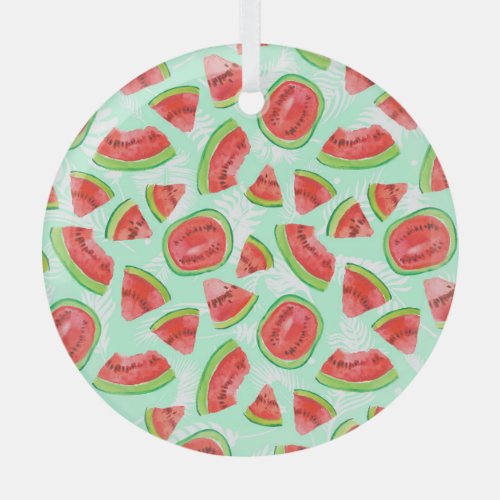 Artistic Watermelon Watercolor Fruit Pattern Glass Ornament