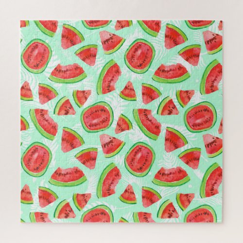Artistic Watermelon Watercolor Fruit Pattern Jigsaw Puzzle