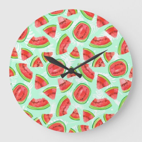 Artistic Watermelon Watercolor Fruit Pattern Large Clock