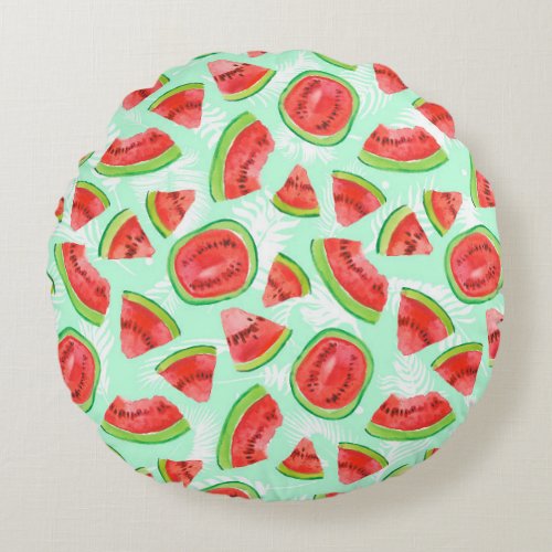 Artistic Watermelon Watercolor Fruit Pattern Round Pillow