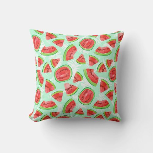 Artistic Watermelon Watercolor Fruit Pattern Throw Pillow