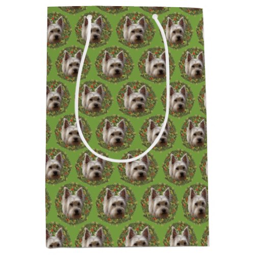 Artistic Westie Dog Wreath Medium Gift Bag