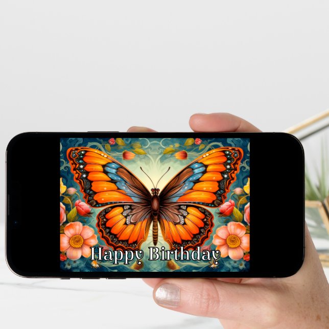 Artistic Whimsical Butterfly Happy Birthday Card (Front Digital)