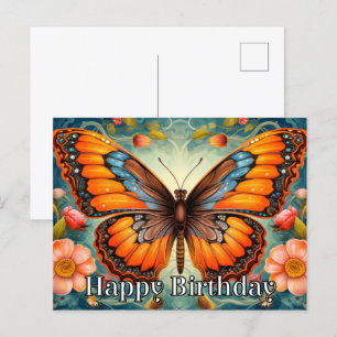 Artistic Whimsical Butterfly Happy Birthday Holiday Postcard
