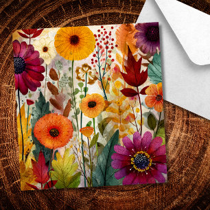 Artistic Whimsical Fall Floral Wedding Envelope Liner