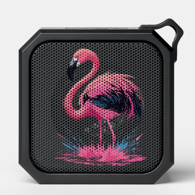 Artistic Whimsical Pink Flamingo Color Splash Bluetooth Speaker (Front)