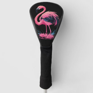 Artistic Whimsical Pink Flamingo Color Splash Golf Head Cover