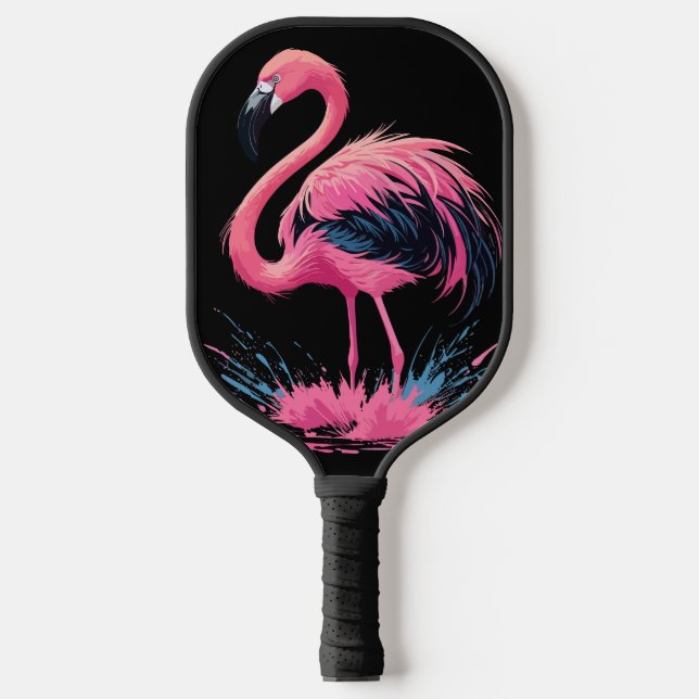 Artistic Whimsical Pink Flamingo Color Splash Pickleball Paddle (Front)