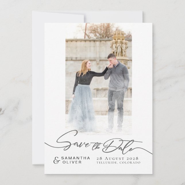 Artistic White Boho Minimal Save the Date Card (Front)