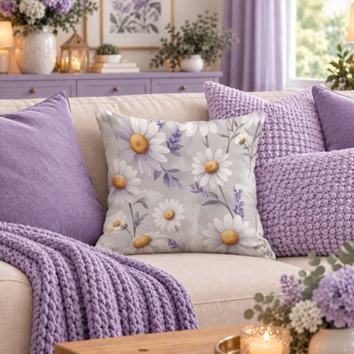 Artistic White Daisy Dusty Purple Accent Pillow