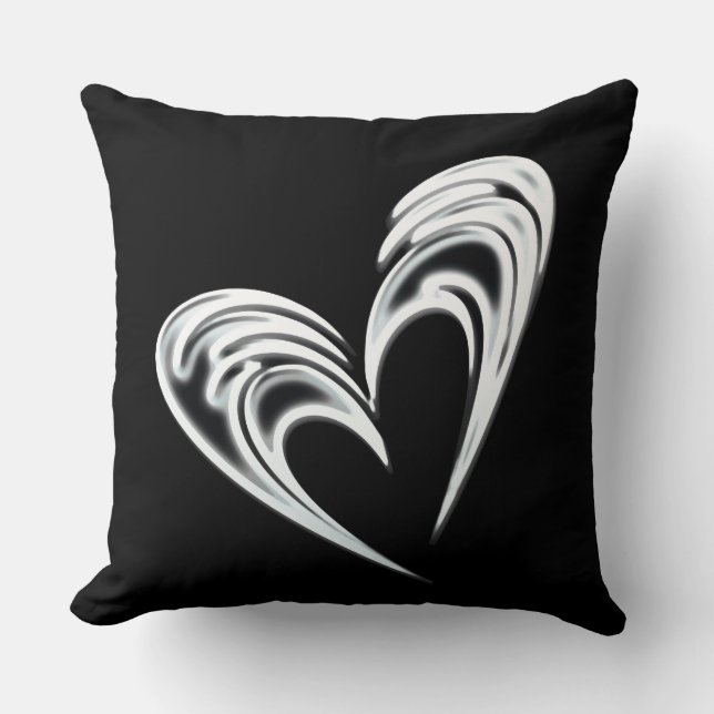 Artistic white heart on black background throw pillow (Front)