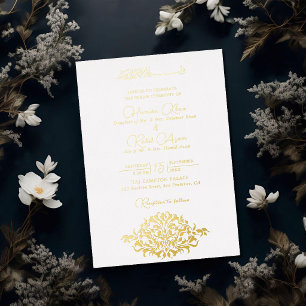 Artistic White Marble Floral Paisley Muslim Weddin Foil Invitation