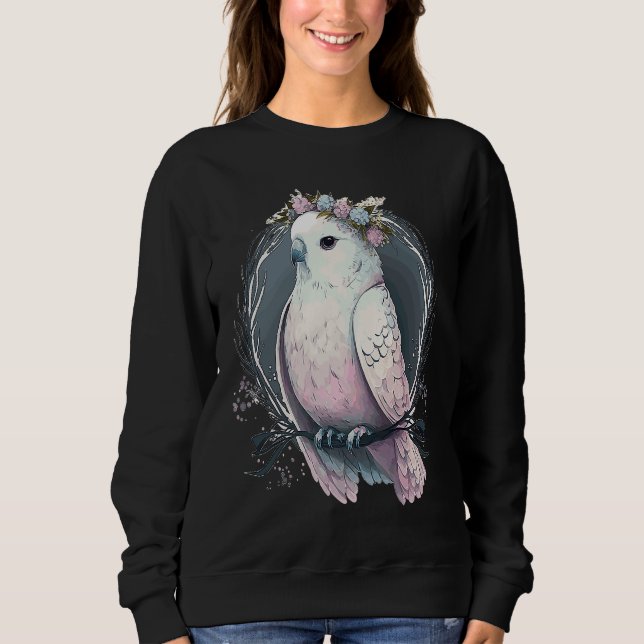 Artistic White Parakeet Budgie Bird Flower Crown P Sweatshirt (Front)