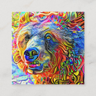 Artistic Wild Brown Bear Portrait Template Square Business Card