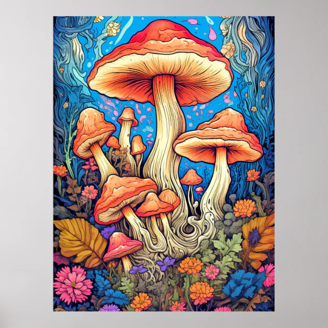 Artistic Wild Psychedelic Mushroom Art Poster | Zazzle