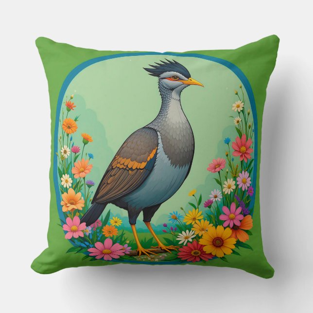 Artistic Wildlife Bird Surrounded by Blooming Throw Pillow (Front)