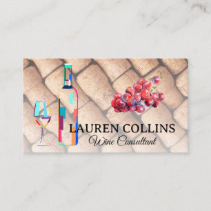 Artistic Wine Bottle Glass   Grapes   Corks Business Card
