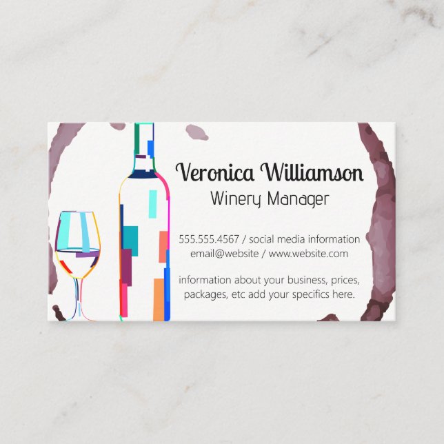 Artistic Wine Glass and Bottle | Winery Business Card (Front)