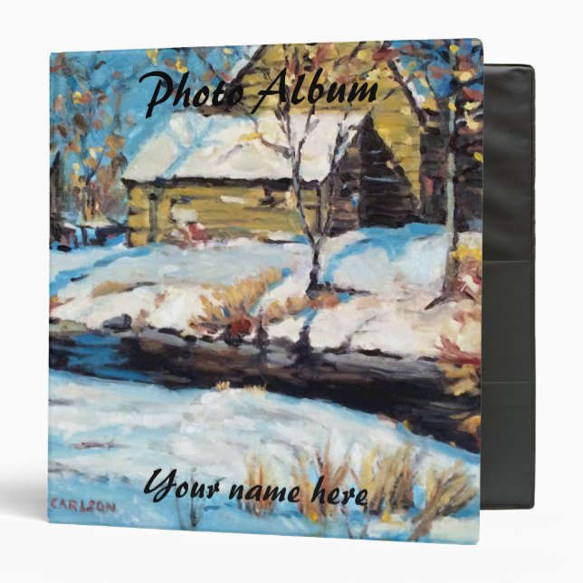 Artistic Winter Cabin Scene 3 Ring Binder (Front/Inside)