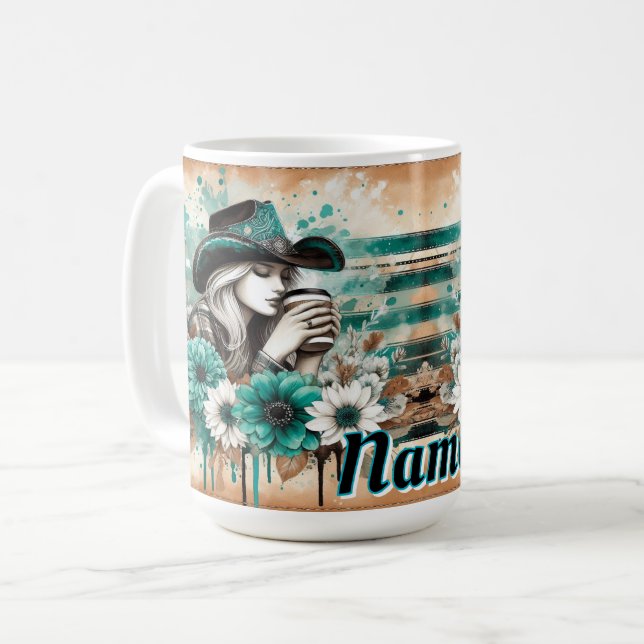 Artistic with Floral Design and Cowgirl Coffee Mug (Front Left)