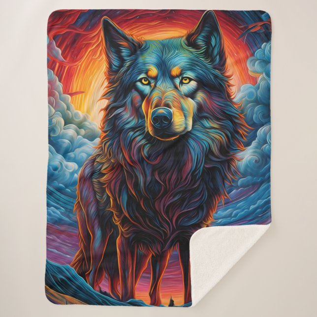 Artistic Wolf Dog Sherpa Blanket (Front)