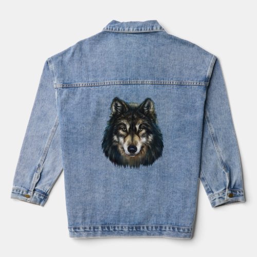 Artistic Wolf Face Denim Jacket